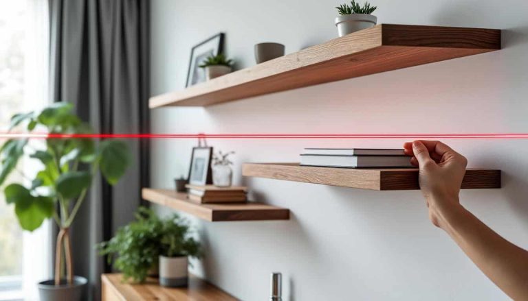assurez un alignement parfait de vos étagères murales grâce au niveau laser, l'outil indispensable pour des installations précises et sans effort.