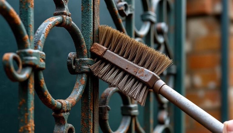 la brosse métallique est l'outil idéal pour éliminer efficacement la rouille sur les portails en fer, restaurer leur éclat et prolonger leur durée de vie.
