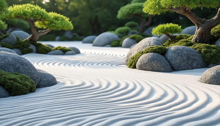 découvrez comment le jardin japonais utilise le sable ratissé pour représenter l'eau, créant un espace zen et apaisant inspiré de la nature.