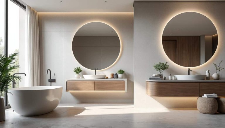 découvrez comment un miroir arrondi peut adoucir les lignes de vos meubles de salle de bains pour un espace harmonieux et élégant.