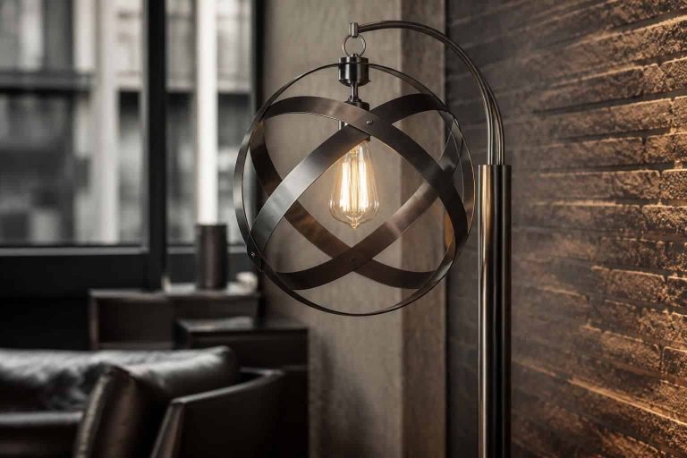 découvrez le lampadaire tribeca au design industriel unique, structuré par un acier brossé noir et des anneaux croisés, pour une ambiance moderne et élégante.