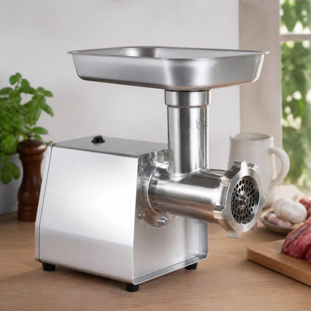 Hachoir à viande tout inox présenté seul