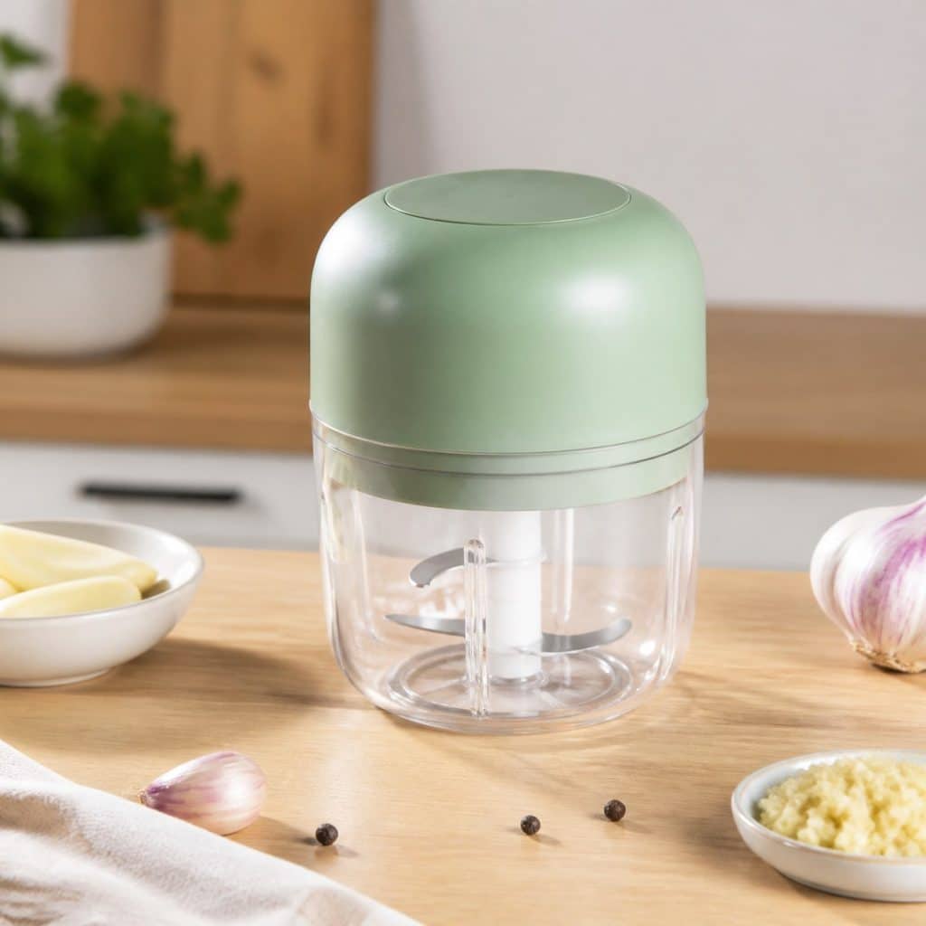 Mini hachoir compact de voyage présenté seul