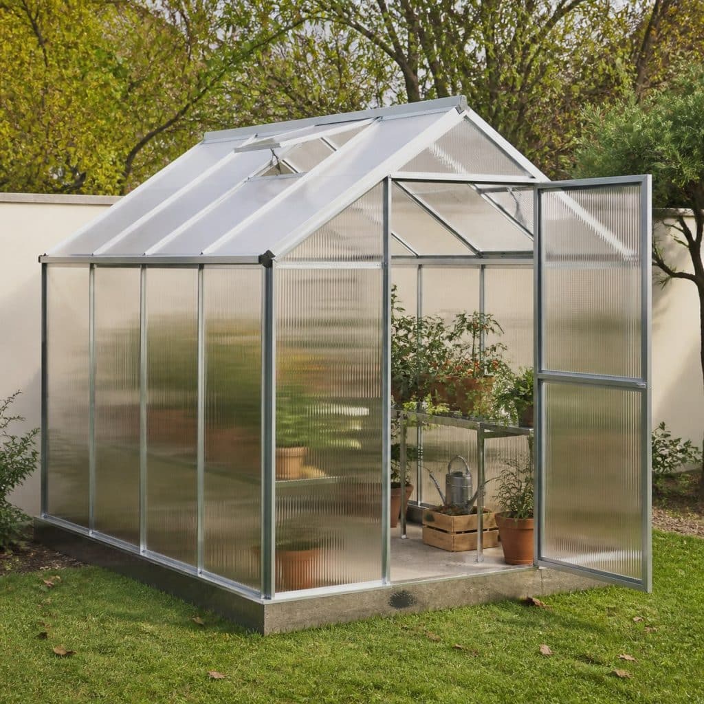 Serre polycarbonate 10 m² présentée seule