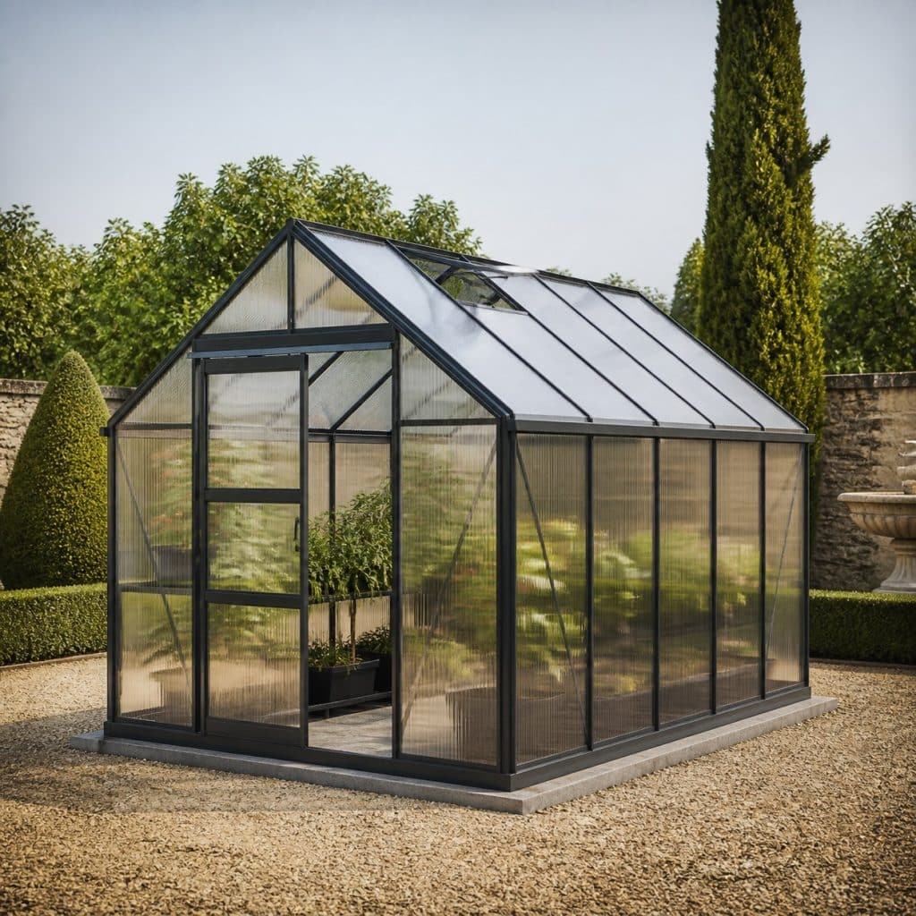 Serre polycarbonate 12 m² présentée seule