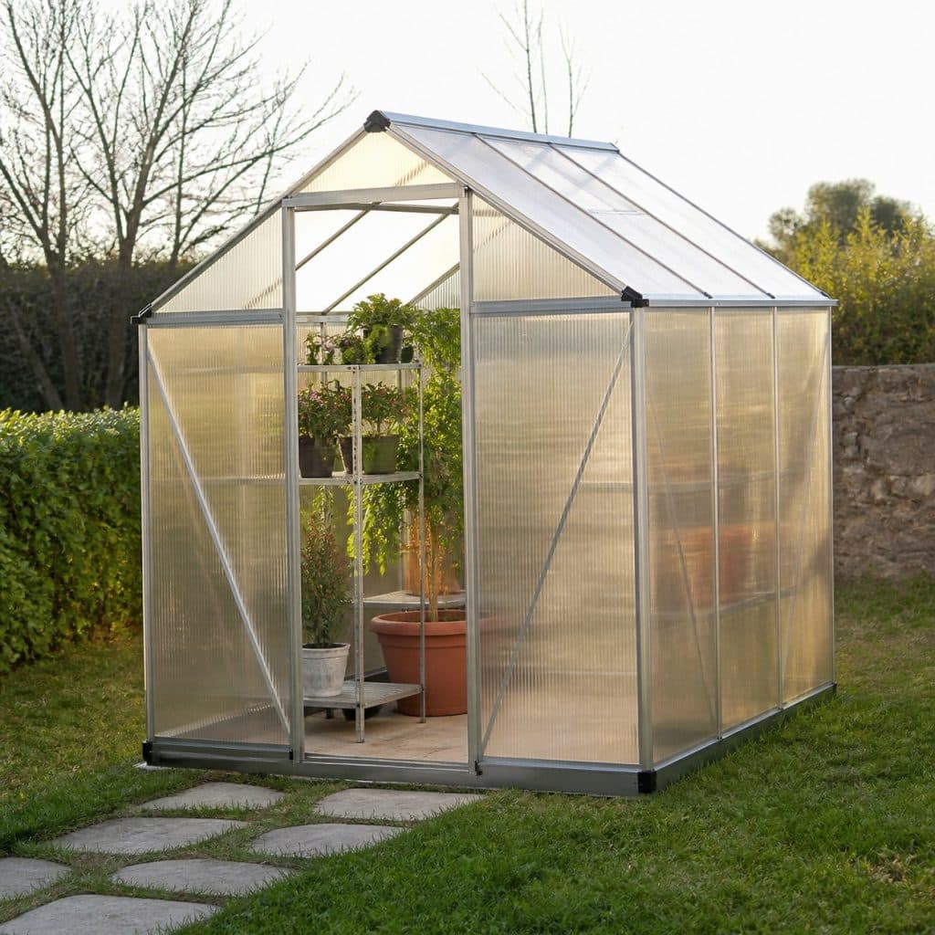 Serre polycarbonate économique présentée seule