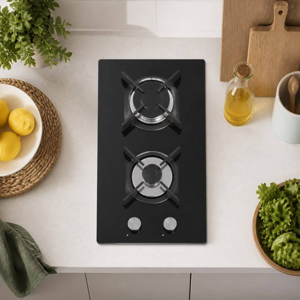 Table de cuisson gaz 2 feux compacte présentée seule