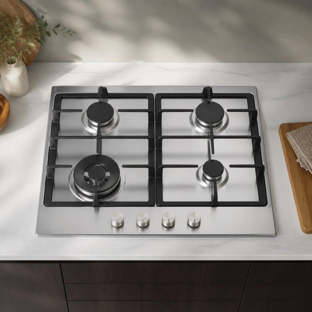 Table de cuisson gaz 4 feux inox premium présentée seule