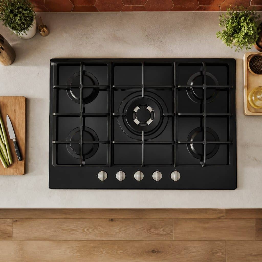 Table de cuisson gaz 5 feux avec brûleur wok présentée seule