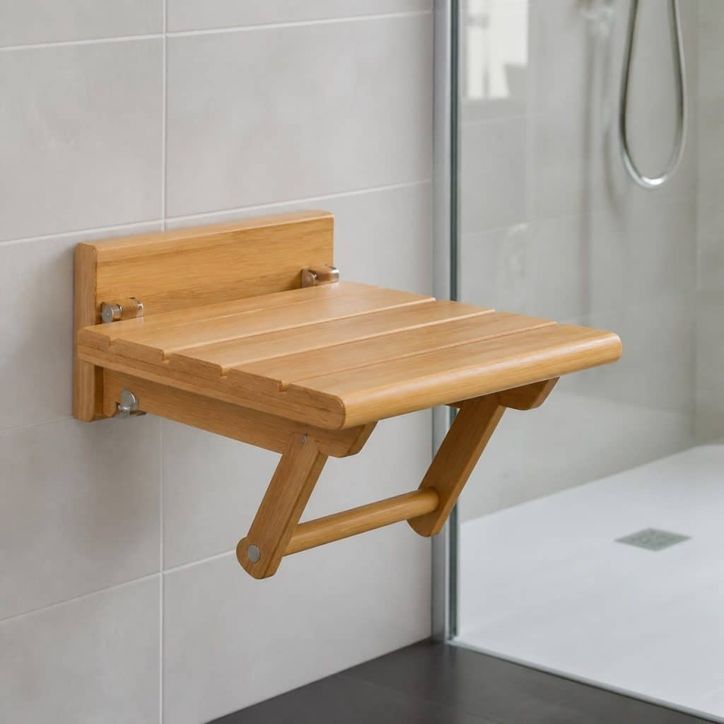 Tabouret mural rabattable compact présenté seul