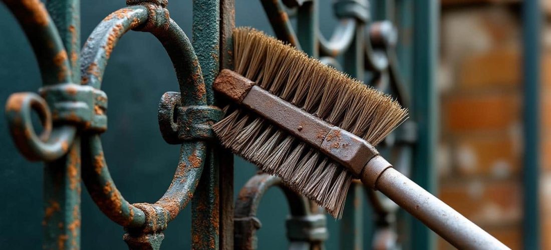 la brosse métallique est l'outil idéal pour éliminer efficacement la rouille sur les portails en fer, restaurer leur éclat et prolonger leur durée de vie.