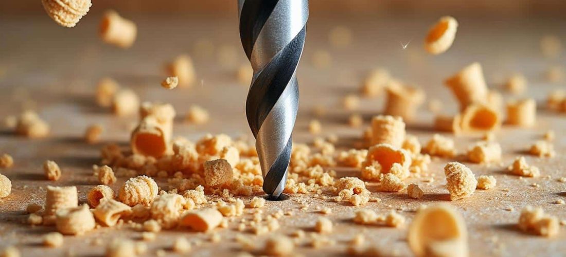 découvrez comment la mèche à bois réalise des trous précis et nets dans les panneaux de particules pour un travail de qualité et une finition parfaite.