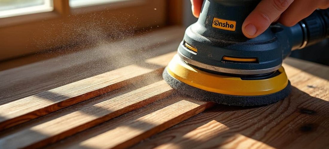 découvrez comment la ponceuse vibrante facilite la préparation des volets avant l'application de lasure pour un résultat lisse et durable.