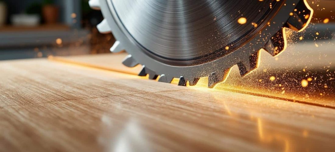 découvrez comment la scie circulaire assure une coupe précise et nette des plans de travail en mélaminé pour des finitions professionnelles et soignées.