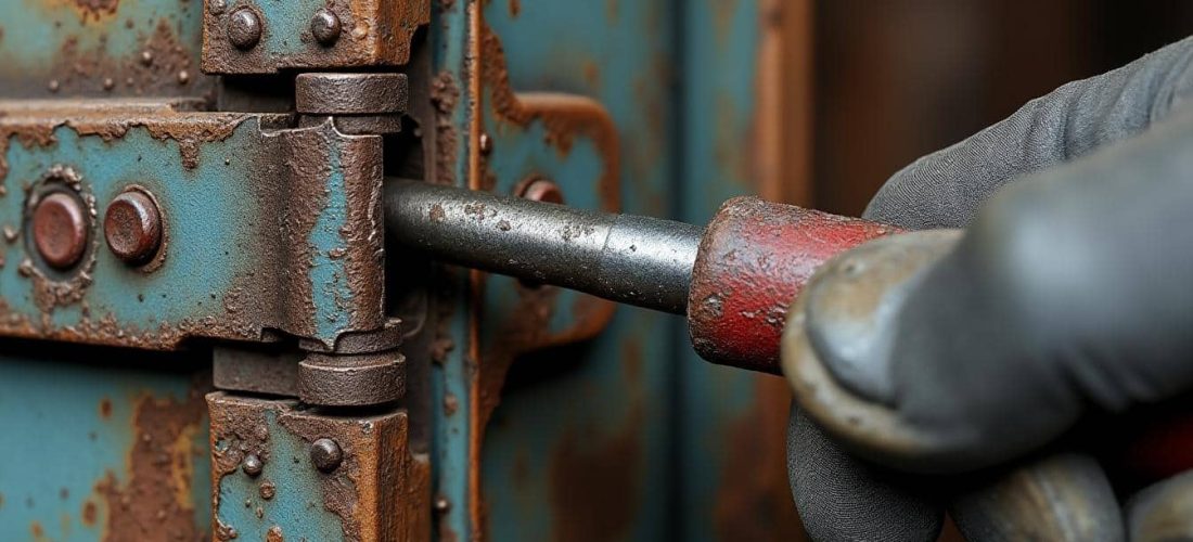 découvrez comment le chasse-goupille facilite l'extraction des axes de charnières de portes grippées pour un démontage rapide et efficace.