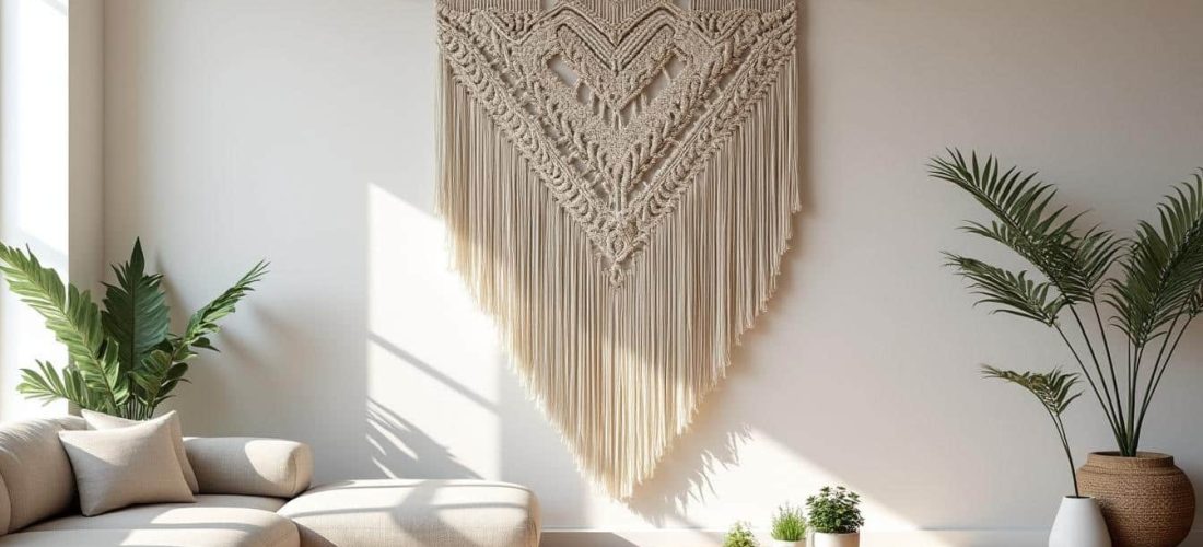 découvrez comment le macramé mural peut sublimer vos intérieurs blancs en leur apportant une touche bohème chaleureuse et élégante.
