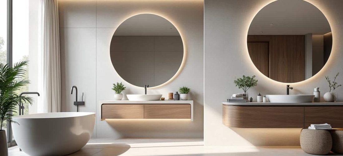 découvrez comment un miroir arrondi peut adoucir les lignes de vos meubles de salle de bains pour un espace harmonieux et élégant.