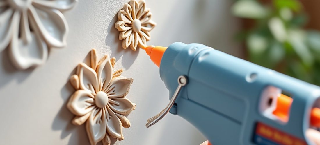 découvrez comment le pistolet à colle fixe rapidement et efficacement vos petites décorations murales pour un résultat propre et durable.