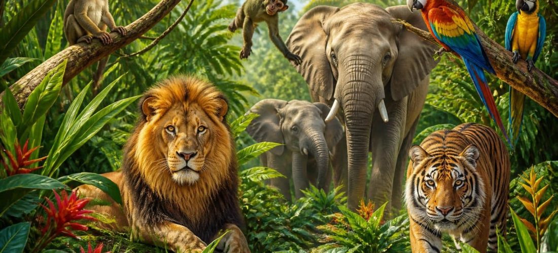 découvrez un papier peint pour enfant garçon orné d'animaux de la jungle, apportant dynamisme et aventure à la décoration de sa chambre.